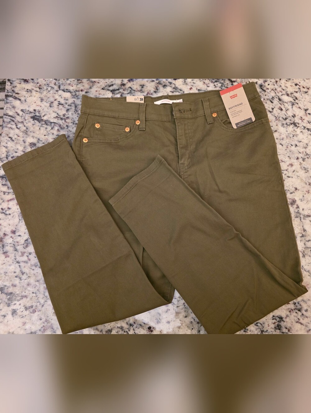 Levis Boyfriend Fit Womans Olive Denim Stretch Jeans